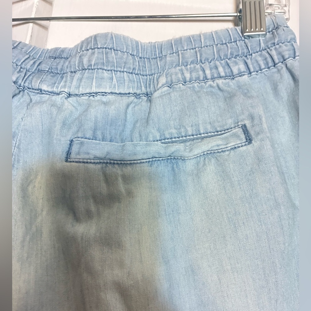 Garnet Hill Wide Leg Blue Chambray Stretch Waist Pants S Wide Leg Coastal Beach - Picture 3 of 11